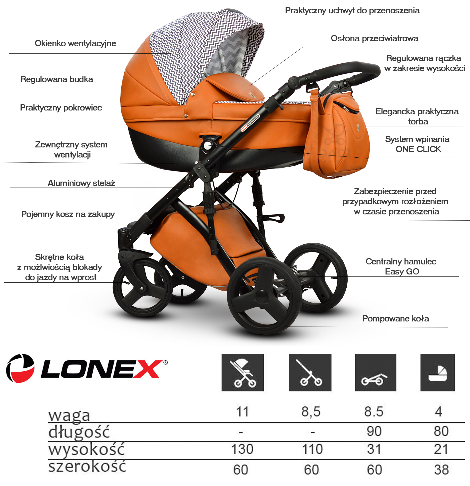 Galaxy - 325oo Galaxy Lonex wózek dziecięcy wielofunkcyjny LONEX 3w1